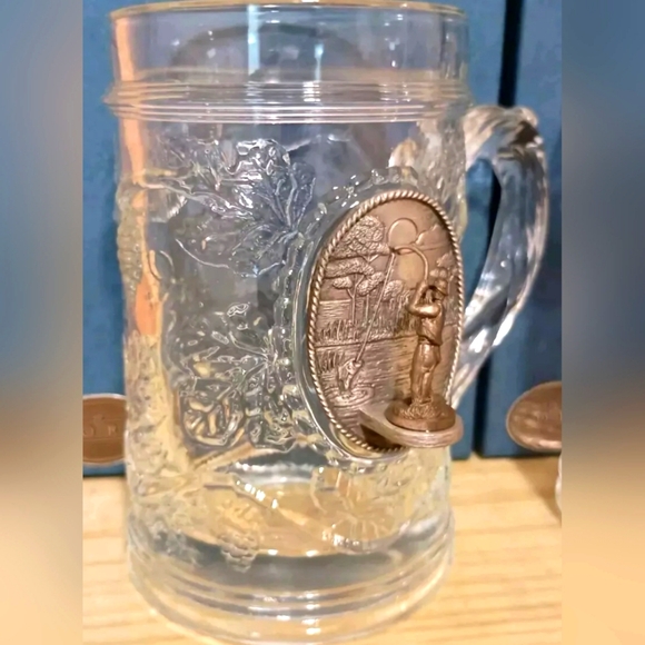 Glass beer steins pewter fisherman and sandhill crane from Fort retro barware - Picture 4 of 12